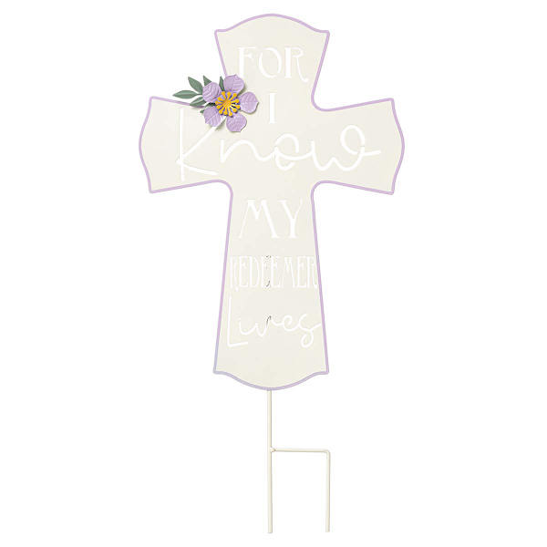 White Metal Cross Yard Stake, 22"