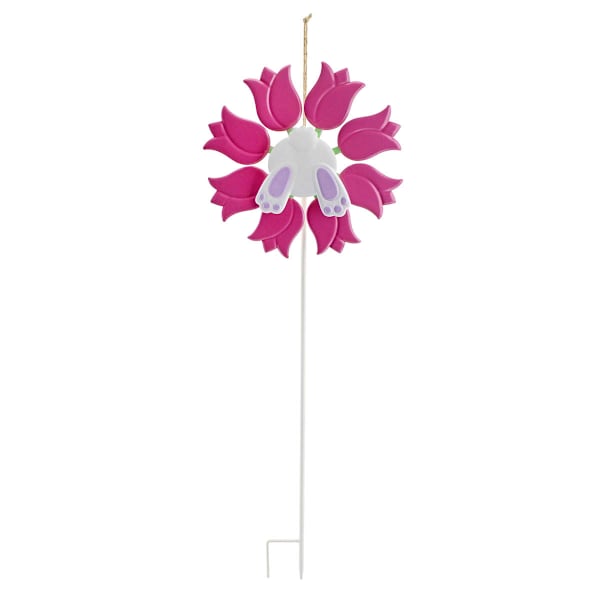 Bunny Brights Pink Tulip Spinner Yard Stake, 38"