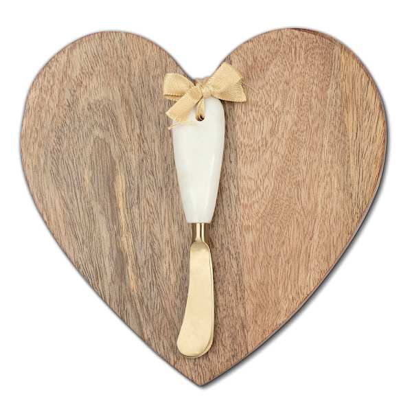 Wooden Heart Shaped Serving Board with Spreader Knife, 8.50"