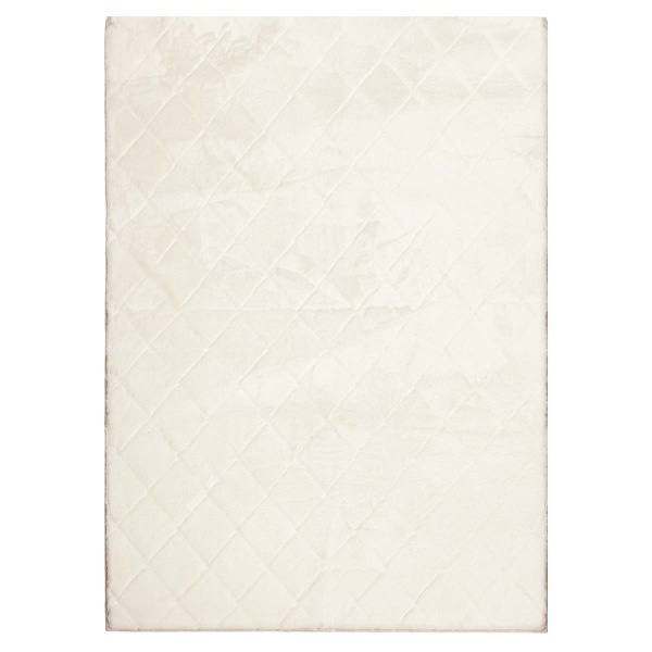 (C210) Ivory Faux Rabbit Fur Area Rug, 5x7