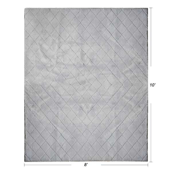 (C209) Grey Faux Rabbit Fur Area Rug, 8x10