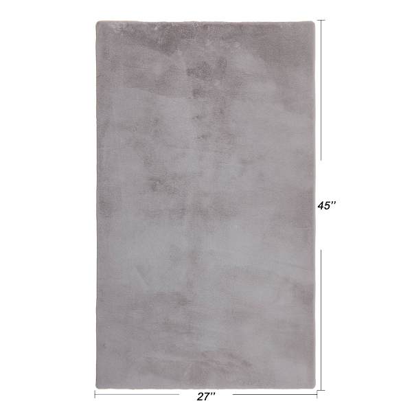 Silver Faux Rabbit Fur Accent Rug, 27x45
