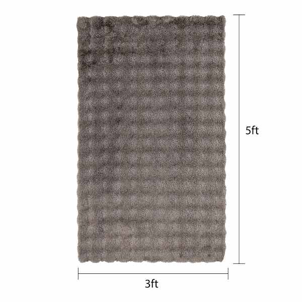 (B890) Crosby St. Grey Two-Tone Bebel Faux Fur Shag Accent Rug, 3x5