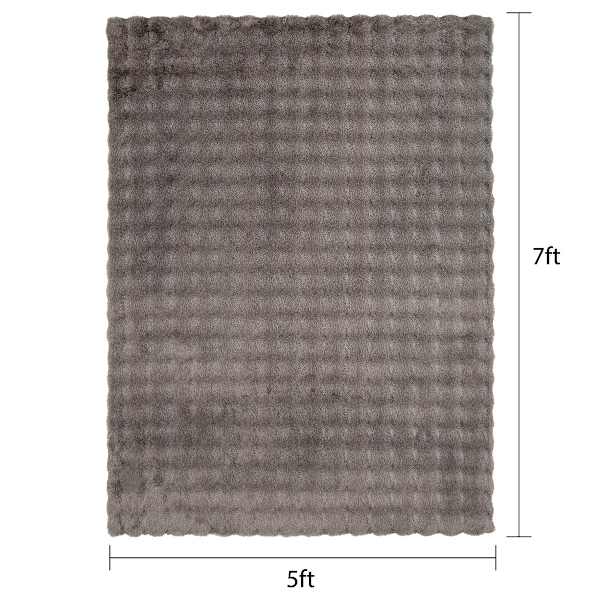 (B890) Crosby St. Grey Two-Tone Bebel Faux Fur Shag Area Rug, 5x7