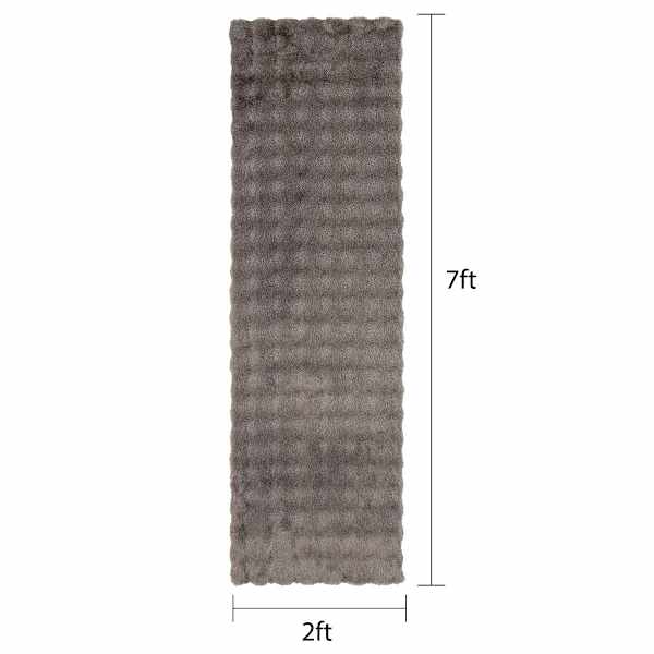 (B890) Crosby St. Grey Two-Tone Bebel Faux Fur Shag Runner, 2x7