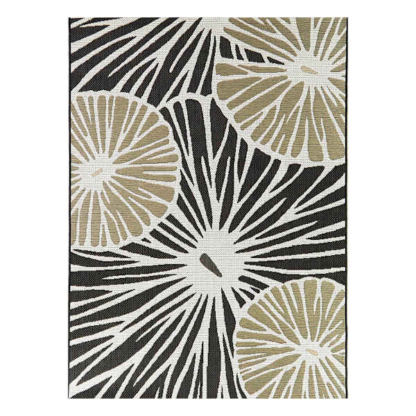 (E532) Palma Black & Cream Floral Outdoor Area Rug, 5x7