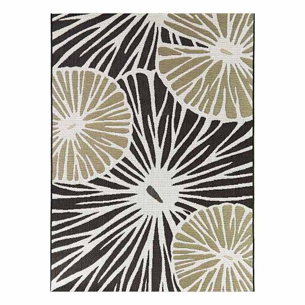 (E532) Palma Black & Cream Floral Outdoor Area Rug, 8x10