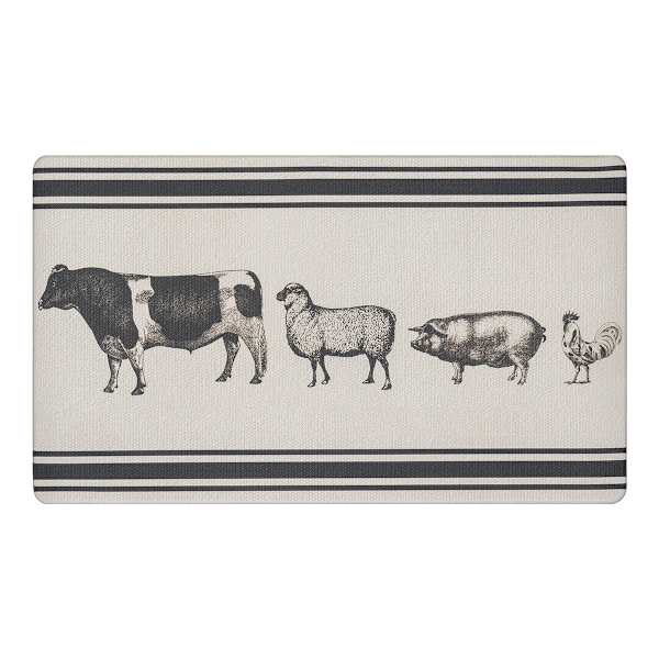 Black & White Farm Animals Kitchen Mat, 18x30
