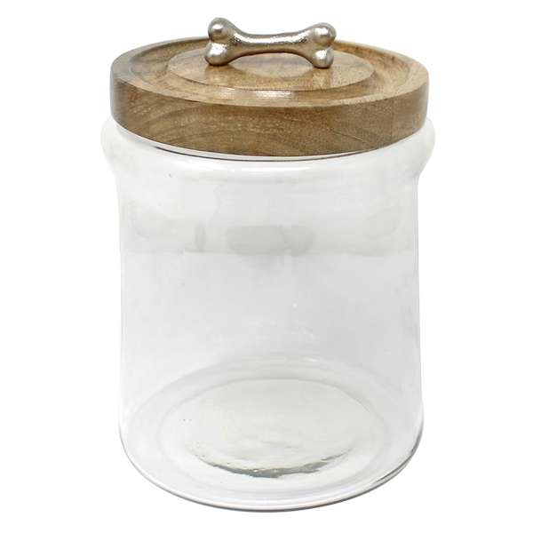 Glass Pet Canister Wooden Lid Alum Handle