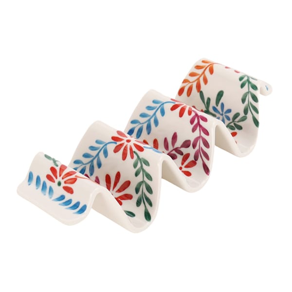Set of 2 White Floral Taco Holders, 7x3