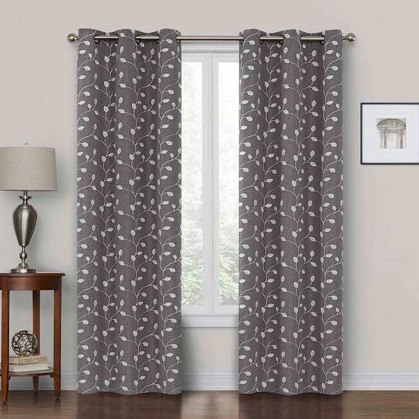 Grey Embroidered Blackout Grommet Curtain Panel, 84"