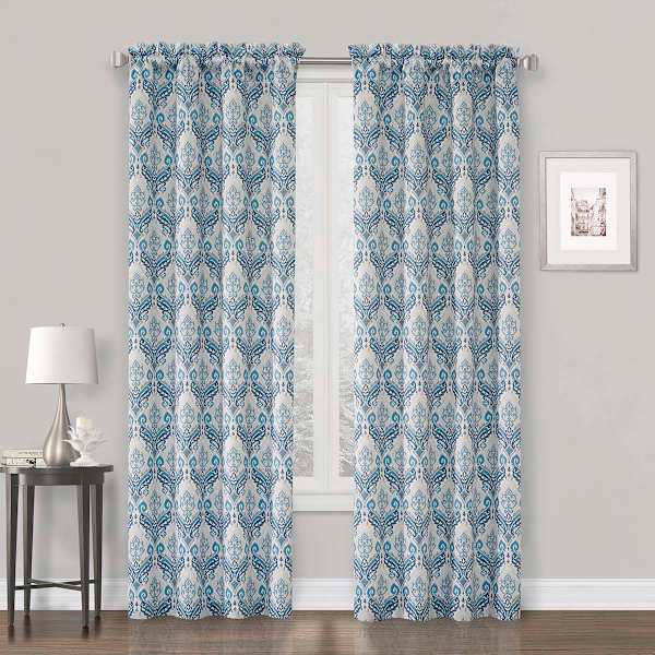 Blue Paisley Printed Rod Pocket Blackout Curtain Panel, 84"