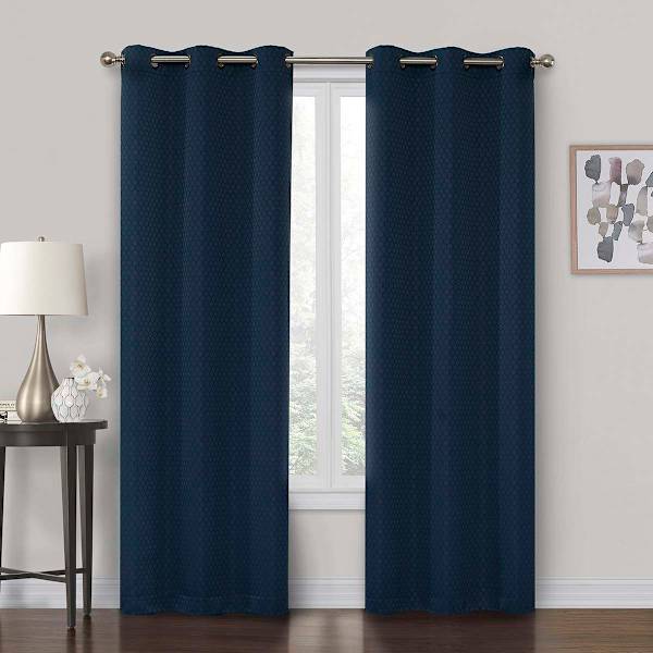 Navy Shrink Yarn Light Filtering Grommet Curtain Panel, 84"
