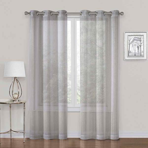 Whittier Grey Metallic Sheer Grommet Curtain Panel, 84"