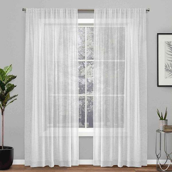 Legacy White Linen Rod Pocket Sheer Grommet Curtain Panel, 96"