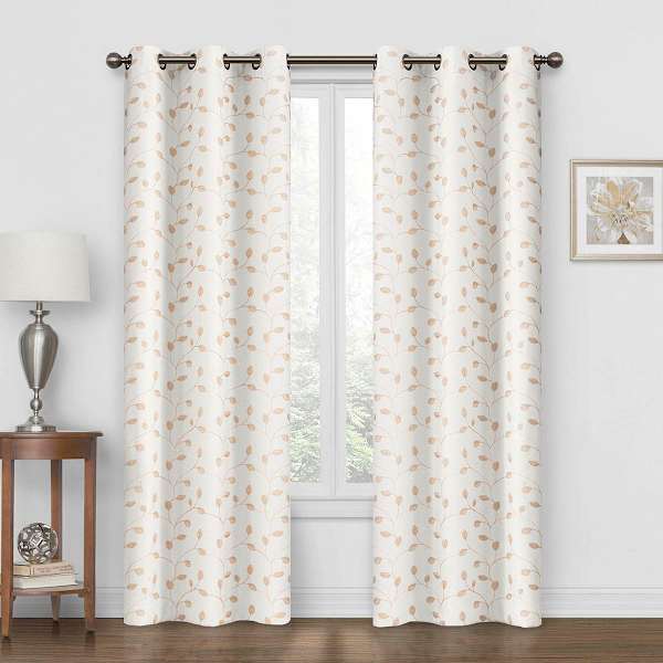 Light Tan Embroidered Blackout Grommet Curtain Panel, 84"