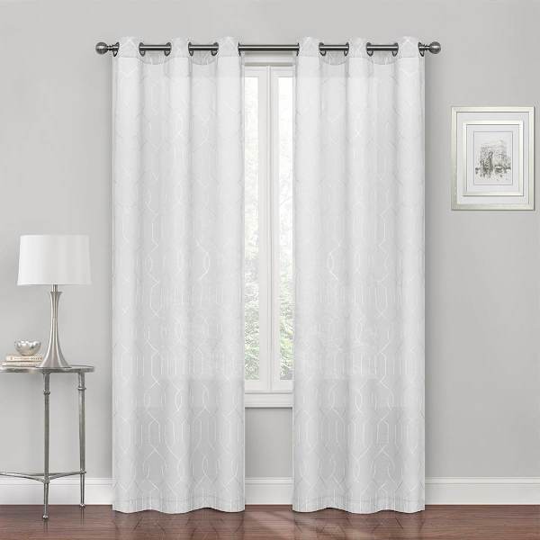 Cayman White Embroidered Sheer Grommet Curtain Panel, 84"
