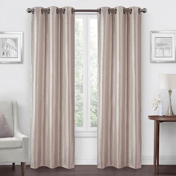 Ivory Faux Silk Blackout Grommet Curtain Panel, 84"
