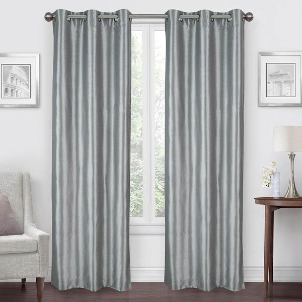 Grey Faux Silk Blackout Grommet Curtain Panel, 84"