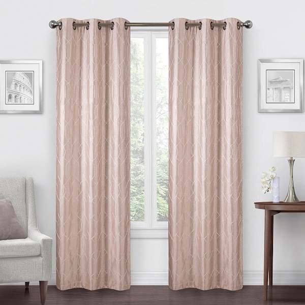 Pink Faux Silk Embroidered Blackout Grommet Curtain Panel, 84"