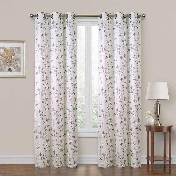 Chatham Grey Embroidered Sheer Grommet Curtain Panel, 84"