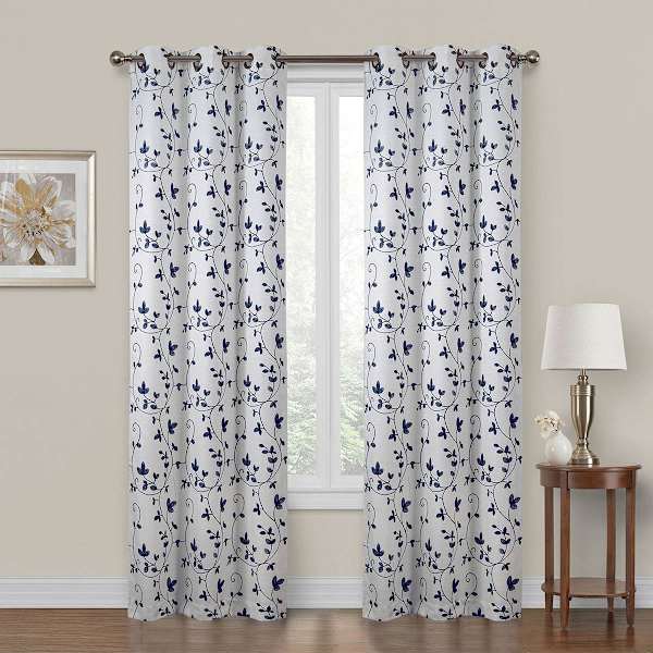 Chatham Navy Embroidered Sheer Grommet Curtain Panel, 84"