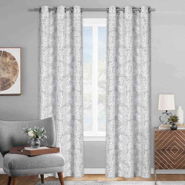 Dark Grey Ivy Leaf Light Filtering Curtain Panel, 84"