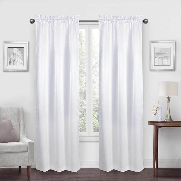 Jordan White Satin Rod Pocket Light Filtering Curtain Panel, 84"