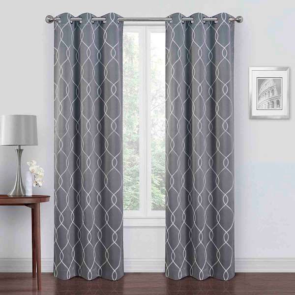 Riley Grey & White Embroidered Blackout Curtain Panel, 84"