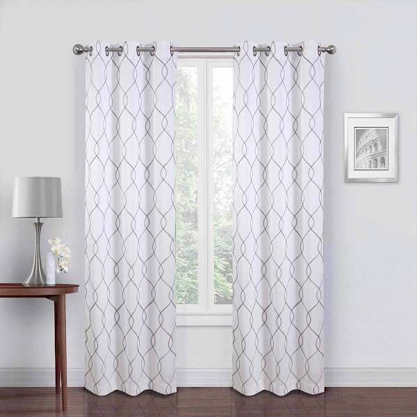 2-Pack Riley White & Grey Embroidered Blackout Curtain Panels, 84"