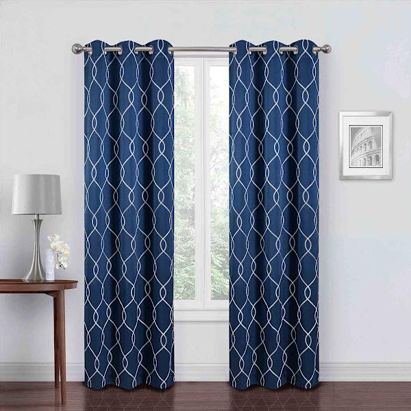 Navy Embroidered Blackout Grommet Curtain Panel, 84"