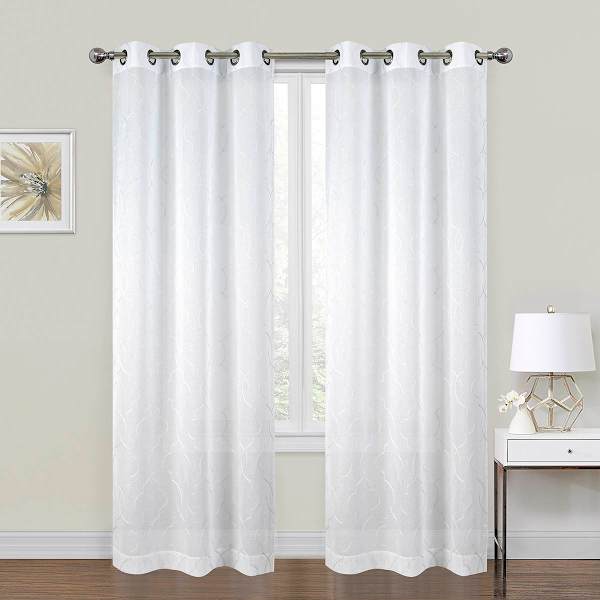 2-Pack White Metallic Embroidered Geo Grommet Curtain Panels, 84"