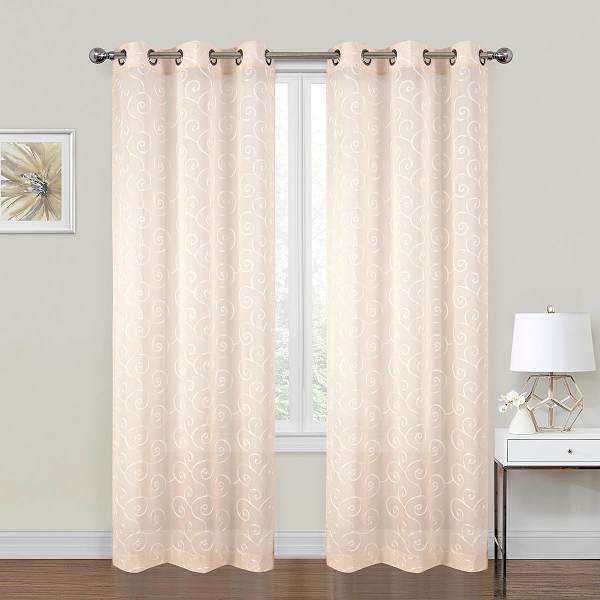 2-Pack Blush Embroidered Scroll Grommet Curtain Panels, 84"