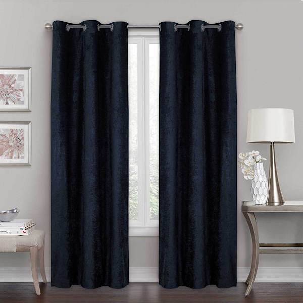 Black Chenille Blackout Grommet Curtain Panel, 84"