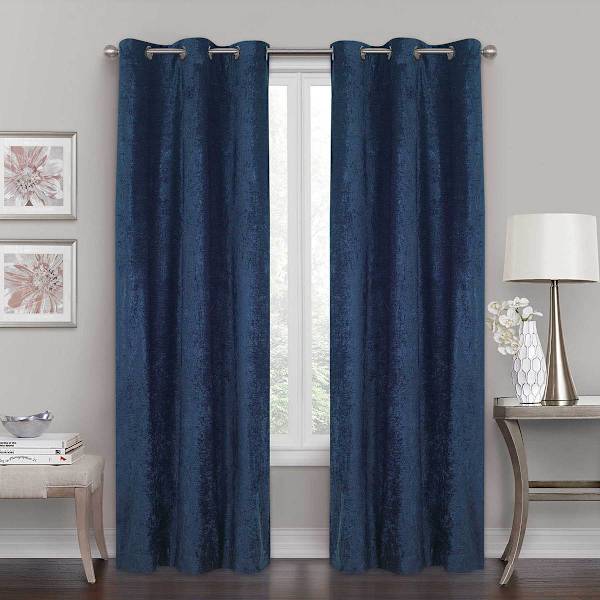 Navy Chenille Blackout Grommet Curtain Panel, 84"