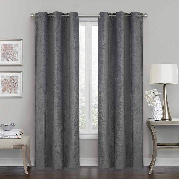 Grey Chenille Blackout Grommet Curtain Panel, 84"