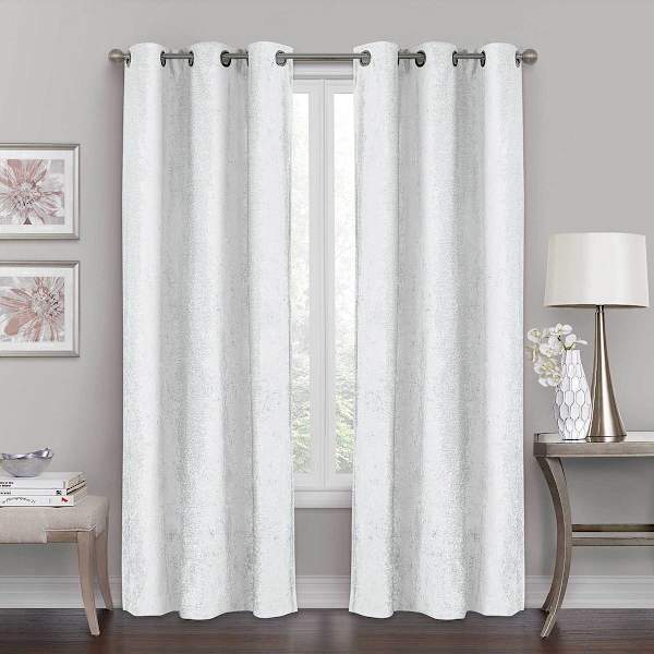White Chenille Blackout Grommet Curtain Panel, 84"
