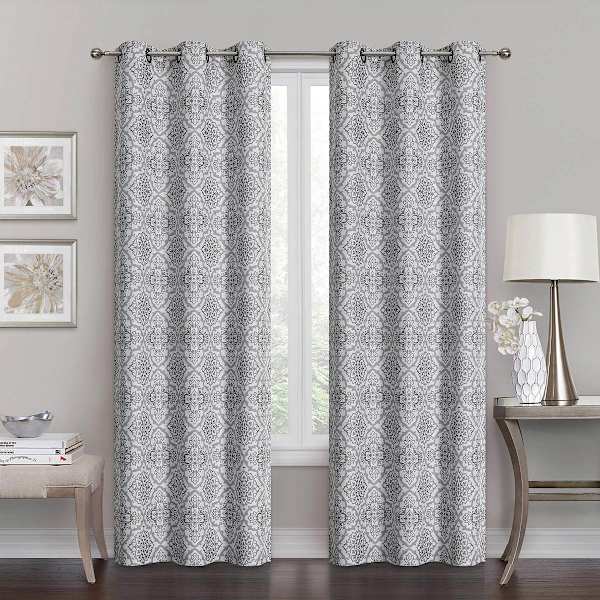 Maci Grey Jacquard Blackout Grommet Curtain Panel, 84"
