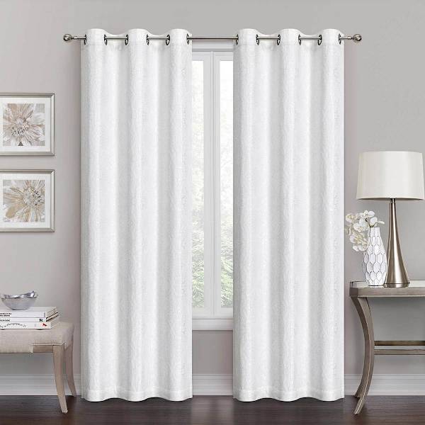 Maci White Jacquard Blackout Grommet Curtain Panel, 84"