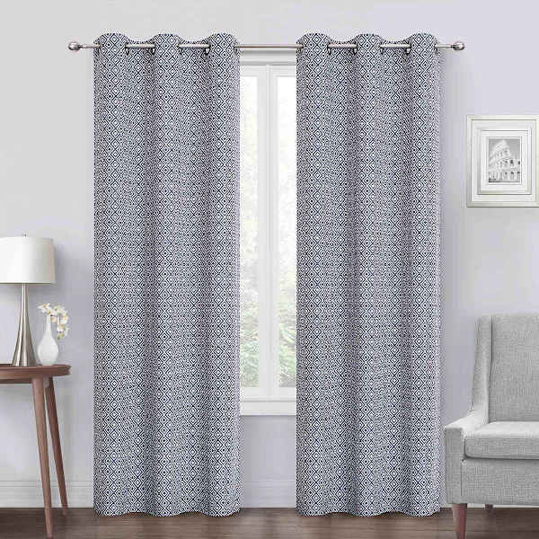 Navy Diamond Jacquard Blackout Grommet Curtain Panel, 84"