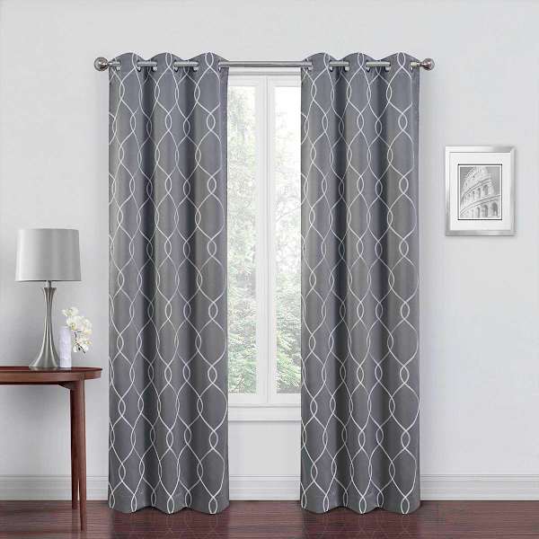 2-Pack Grey Embroidered Blackout Grommet Curtain Panels, 84"