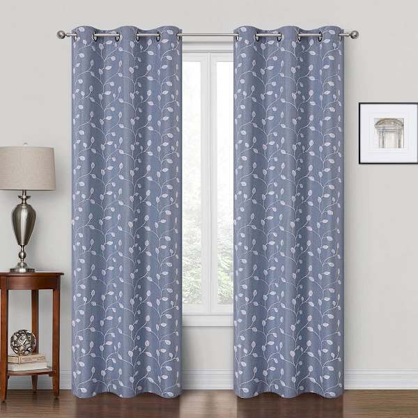 Blue Embroidered Blackout Grommet Curtain Panel, 84"