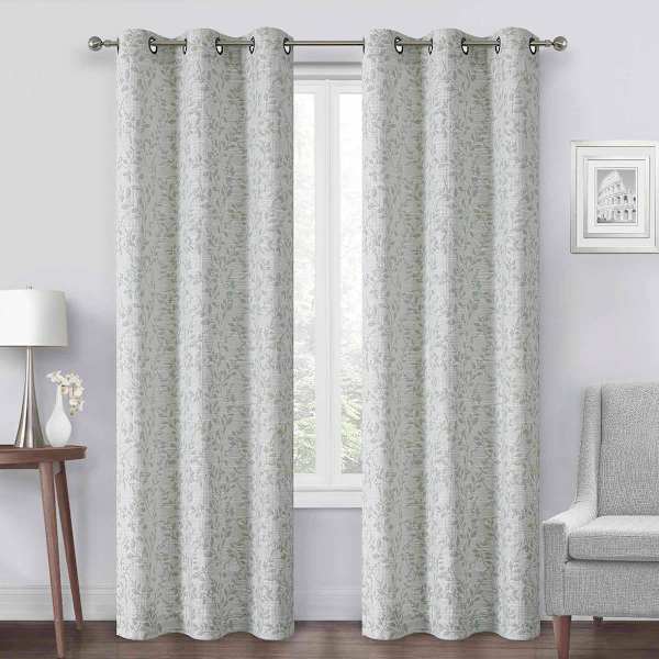 Green Leaf Jacquard Light Filtering Grommet Curtain Panel, 95"