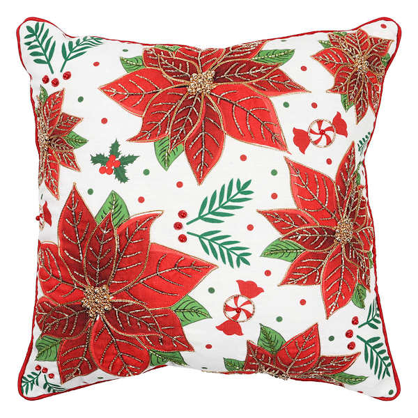 Poinsettia Throw Pillow with Beaded Highlight 18 Festive Home Accent At Home