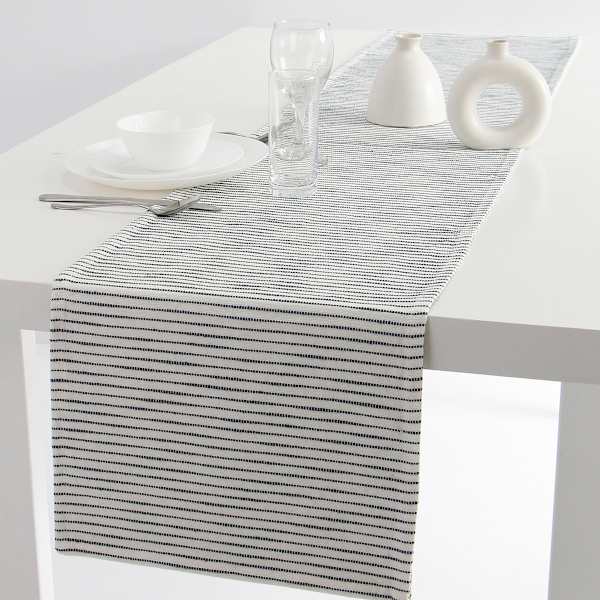 Ivory with Navy Blue Wave Table Runner, 72x14