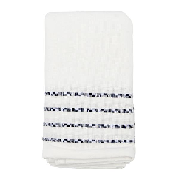 Set of 4 White Ribbed Napkins with Blue Insert Stripes, 18"
