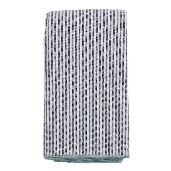 Set of 4 White & Navy Striped Napkins with Light Blue Overlock Edge, 18"