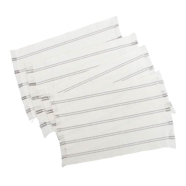 Set of 4 Ivory Woven Ribbed Placemats with Grey Stripes & Fringe