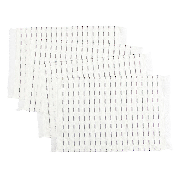 Set of 4 Ivory Reversible Rib Placemats with Black Stripes, 13x17