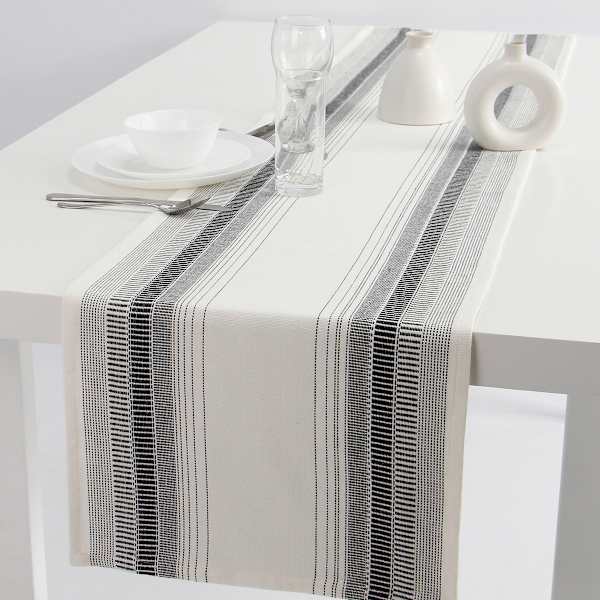 Natural with Black Tribal Stripes Table Runner, 14x72